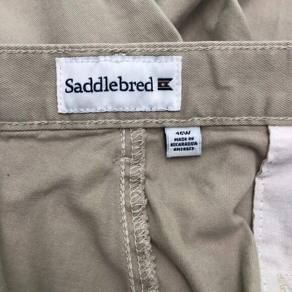 Men's Saddlebred Shorts Khaki Size 46W Front and Back Pockets Flat Front - Picture 3 of 6